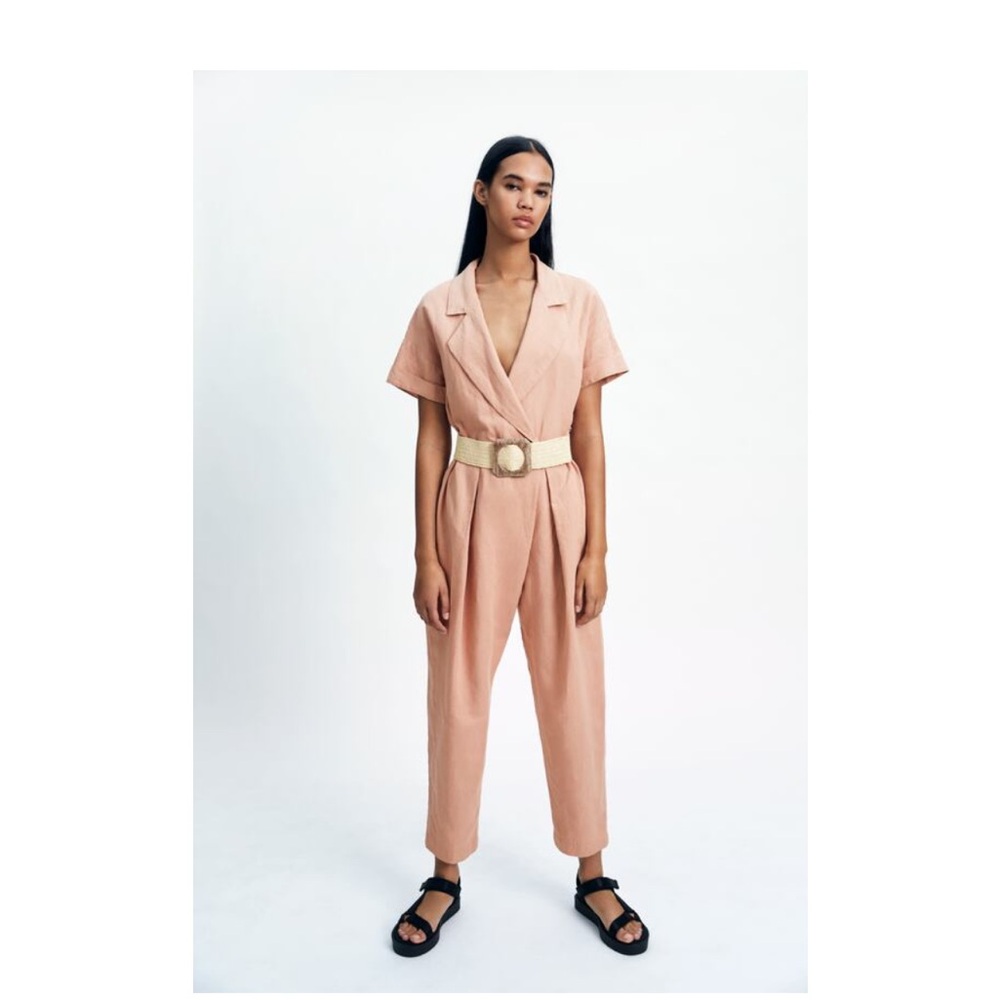 Zara jumpsuit in blush pink linen
